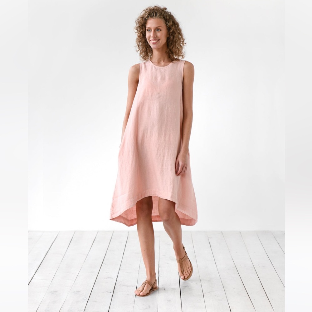 Sleeveless High-Low Linen Dress in Blush Pink